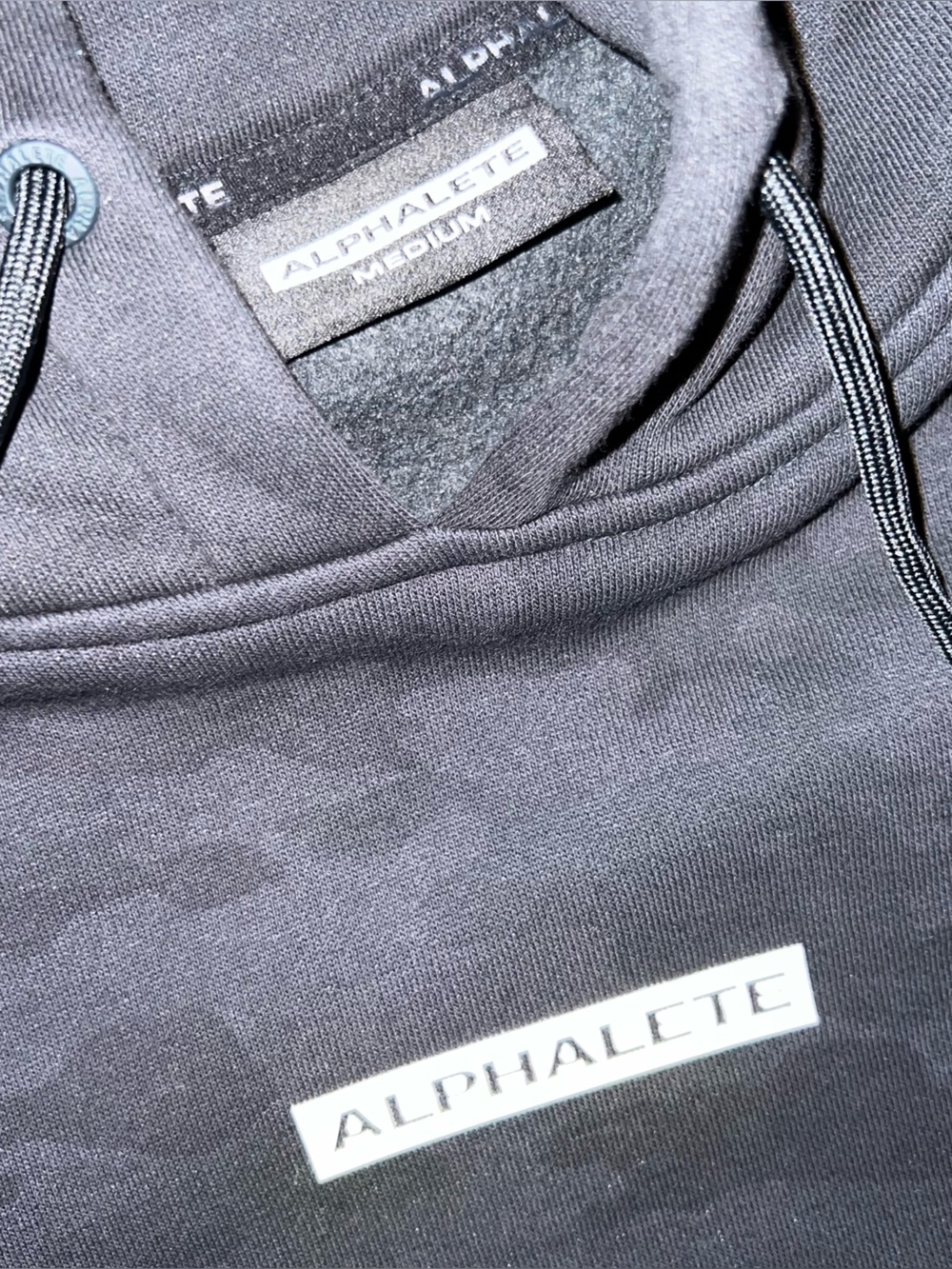 Alphalete Black Camo Hoodie with White Logo